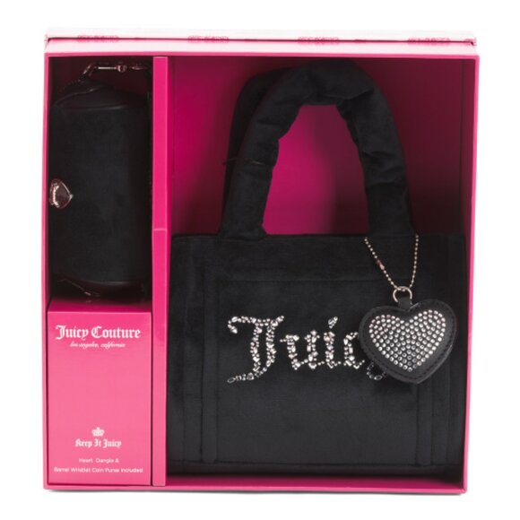 🔹️JUICY COUTURE🔹️ Liquorice 3pc Tote With Heart And Mini Barrel Purse Set - Picture 3 of 5